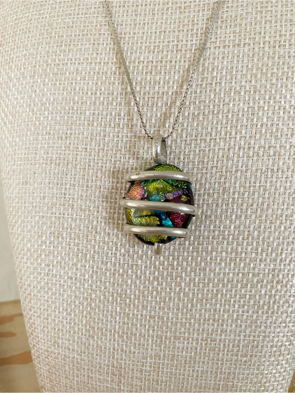 Multicolor Glass Sterling Silver 925 Pendant Necklace